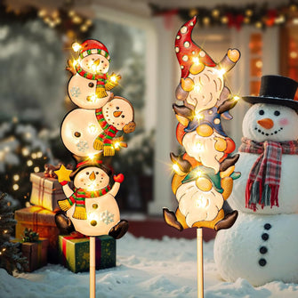 Christmas Outdoor Decorations Solar Lights Snowman Gnomes Pathway Stake Lights with 18 LED Waterproof Yard Garden Lawn Outside Lights New Year Gifts 2Pack